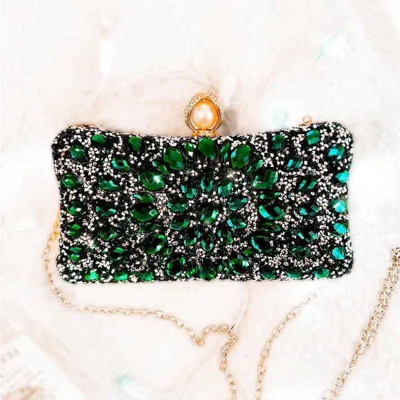 Glam Rhinestone Clutch in Emerald Green - Picture 1 of 2